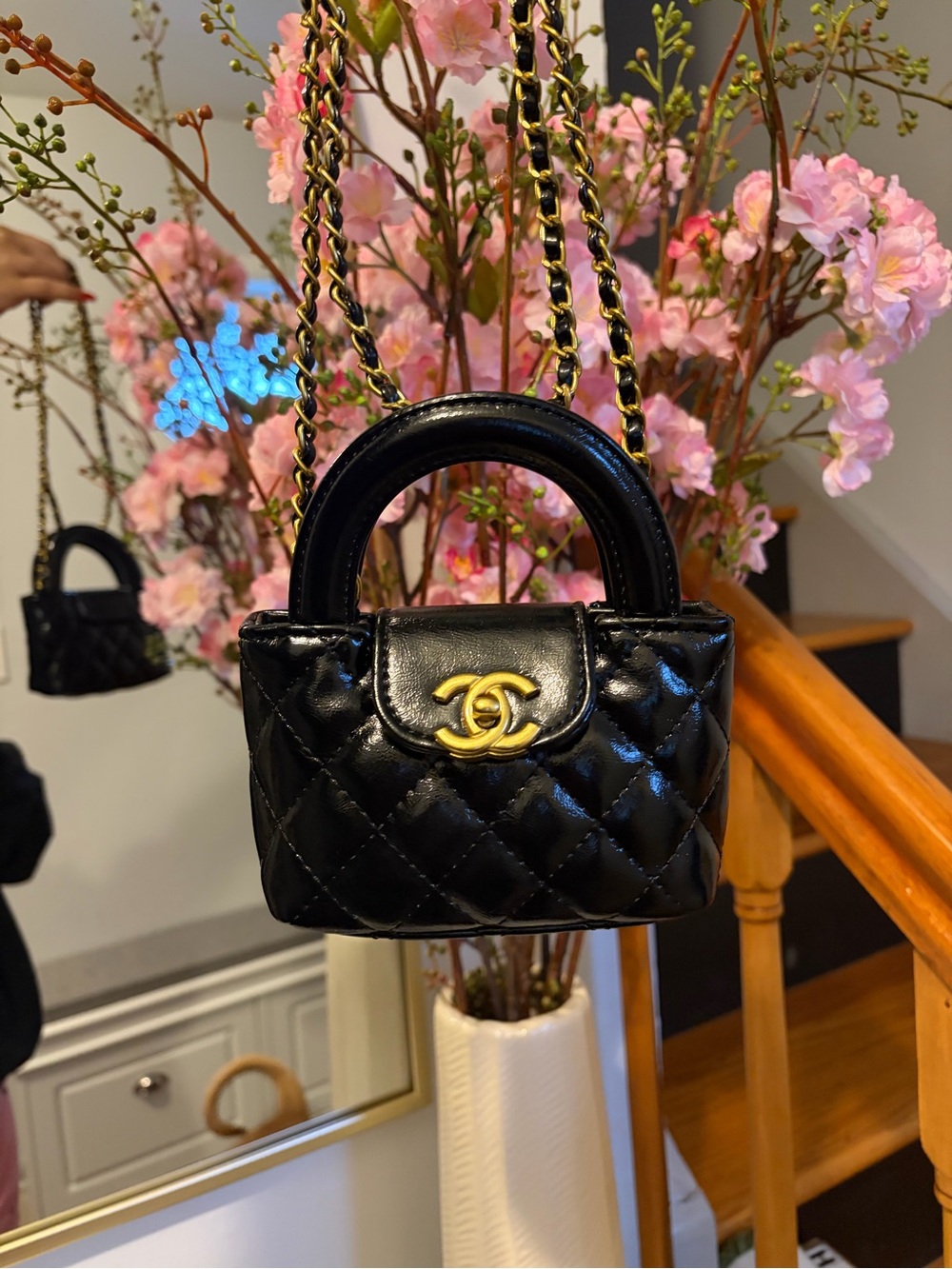 Rare VIP Mini Quilted Top Handle Crossbody Bag – Black & Gold - Picture 7 of 10
